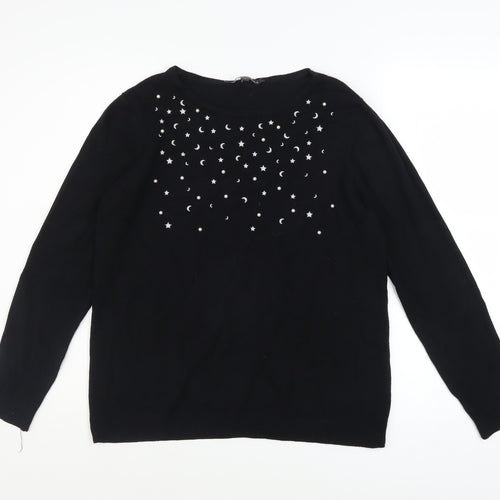 Love Knitwear Women's Black Embellished Star Jumper Size 14