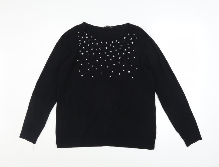 Love Knitwear Women's Black Embellished Star Jumper Size 14
