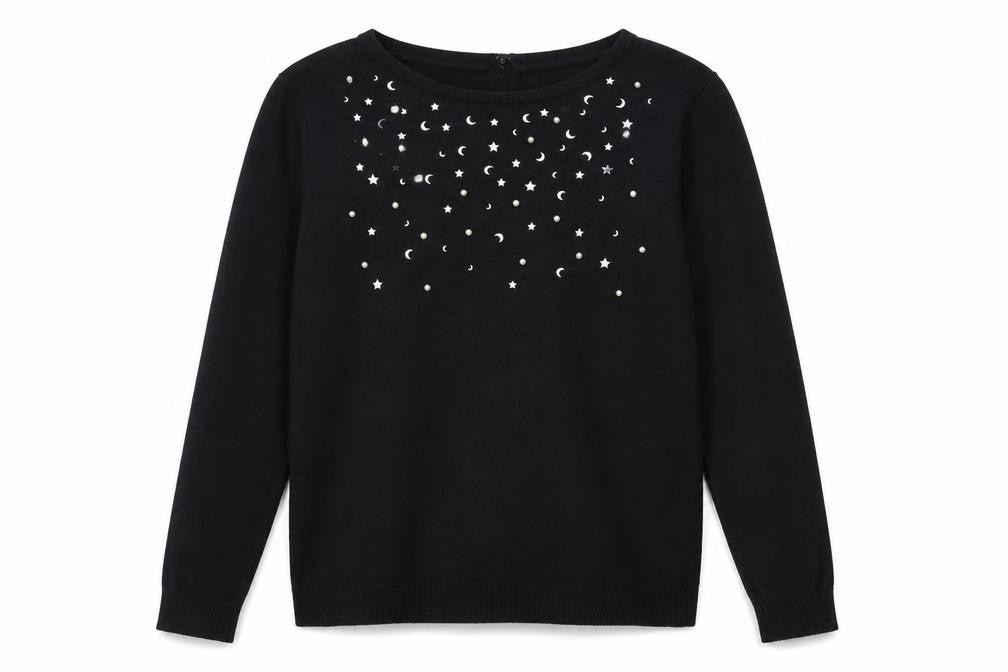 Love Knitwear Women's Black Embellished Star Jumper Size 14