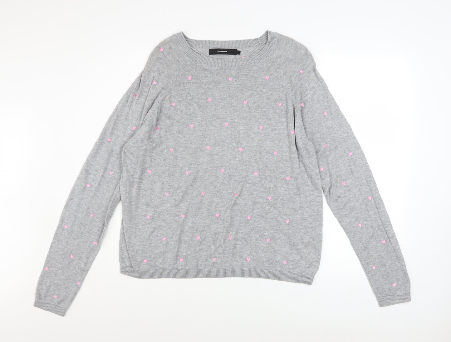 Vero Moda Womens Grey Heart Knit Pullover Jumper Size L