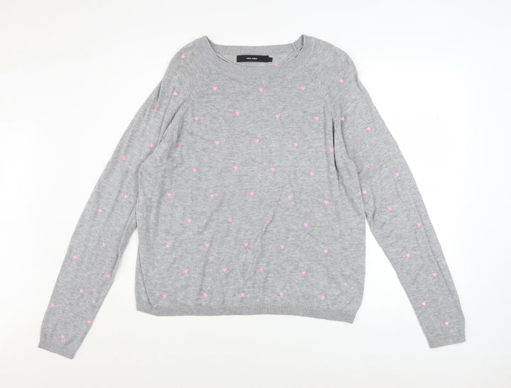 Vero Moda Womens Grey Heart Knit Pullover Jumper Size L