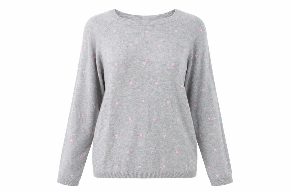 Front view of Vero Moda women’s grey heart knit jumper, size L