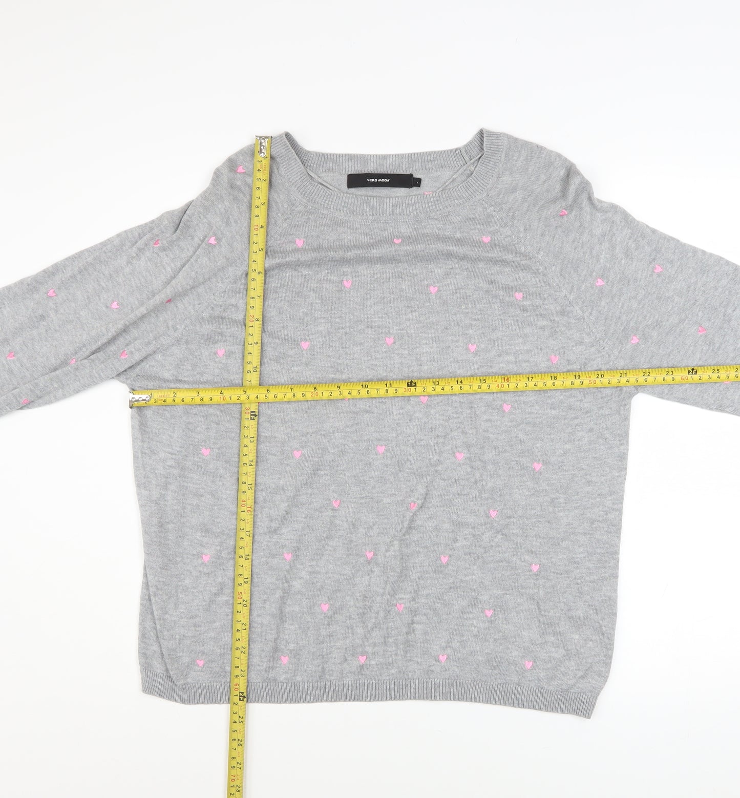 Vero Moda Womens Grey Heart Knit Pullover Jumper Size L