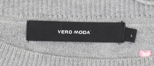 Vero Moda Womens Grey Heart Knit Pullover Jumper Size L