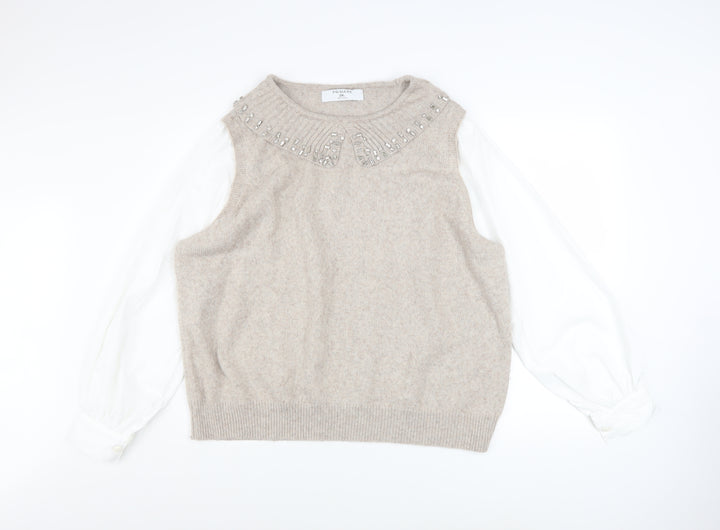 Primark Women Beige Beaded Crew Neck Pullover Jumper 2XL