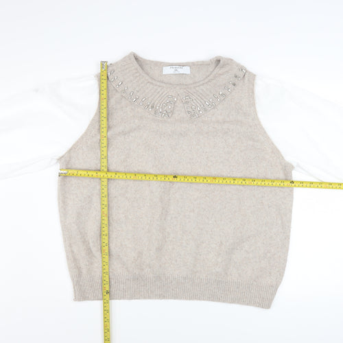 Primark Women Beige Beaded Crew Neck Pullover Jumper 2XL