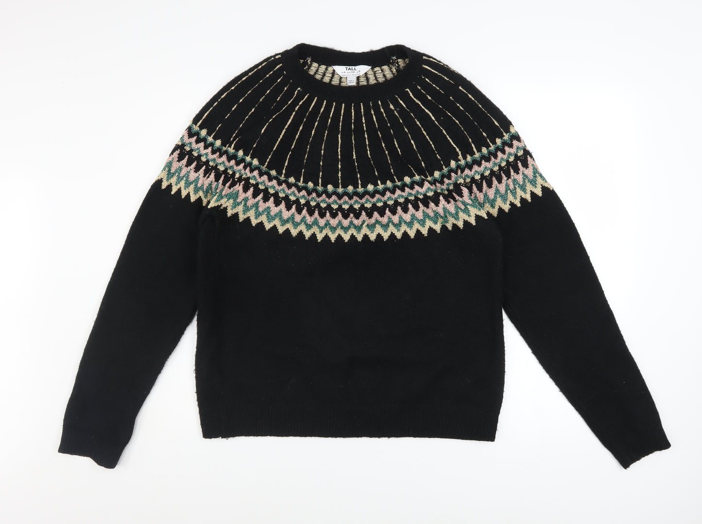 Dorothy Perkins Women’s Black Fair Isle Tall Knit Jumper Size 8