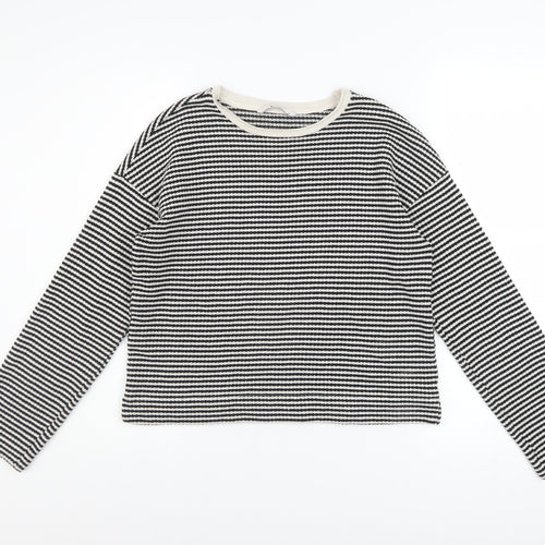 Tu Womens Black Striped Crew Neck Knit Jumper Size 8