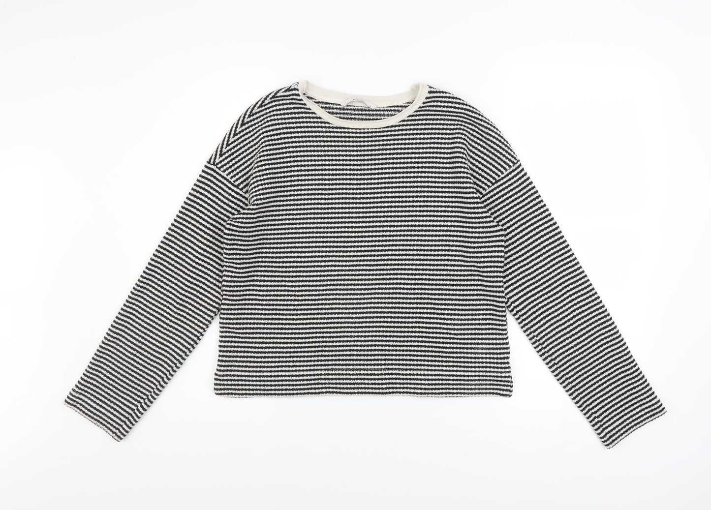 Tu Womens Black Striped Crew Neck Knit Jumper Size 8