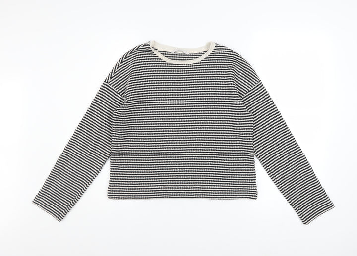 Tu Womens Black Striped Crew Neck Knit Jumper Size 8
