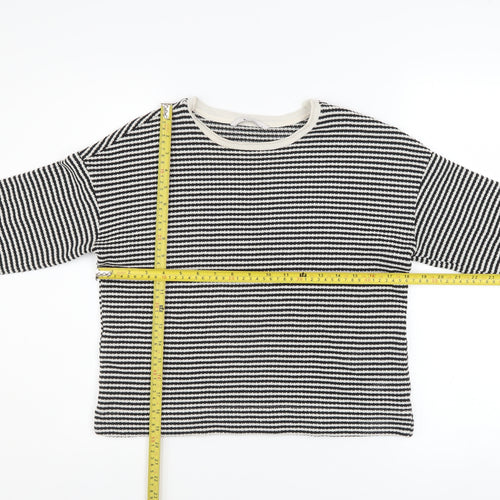 Tu Womens Black Striped Crew Neck Knit Jumper Size 8