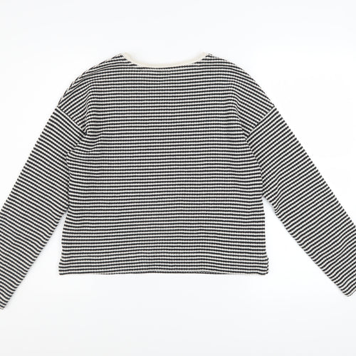 Tu Womens Black Striped Crew Neck Knit Jumper Size 8