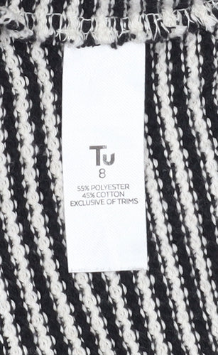 Tu Womens Black Striped Crew Neck Knit Jumper Size 8