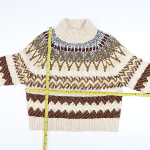 Marks and Spencer Per Una Women’s Beige Fair Isle Wool Blend Mock Neck Jumper S