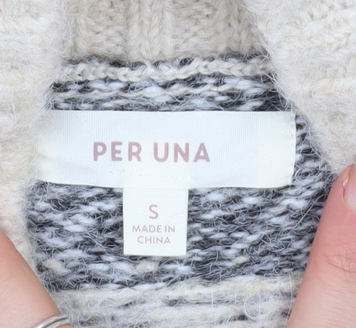 Marks and Spencer Per Una Women’s Beige Fair Isle Wool Blend Mock Neck Jumper S