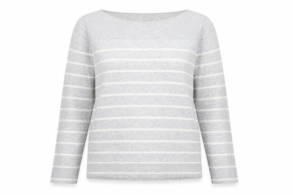 Front view of Gap Women’s Grey Striped Cotton Knit jumper, size M