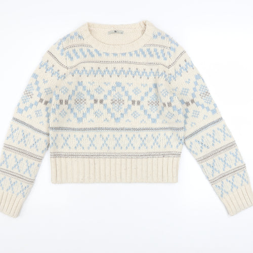 Tu Women Ivory Fair Isle Chunky Knit Jumper Size 10