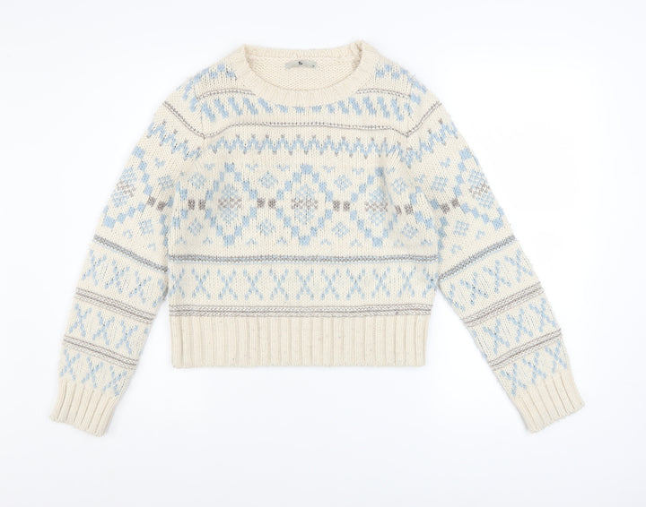 Tu Women Ivory Fair Isle Chunky Knit Jumper Size 10