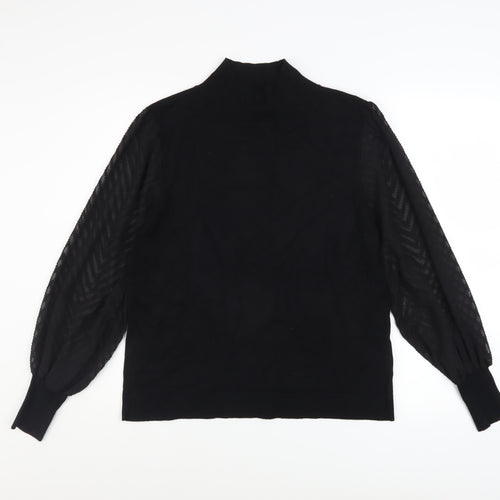 M&Co Women’s Black Size 14 Mock Neck Puff Sleeve Knit Jumper