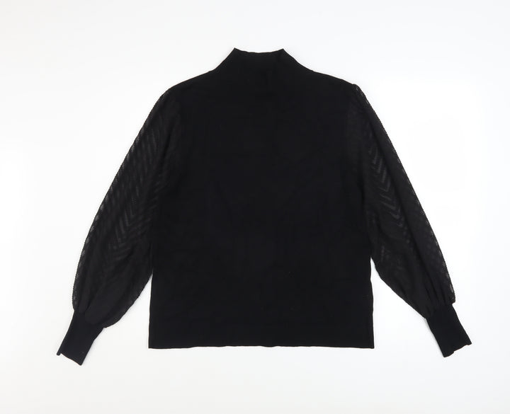 M&Co Women’s Black Size 14 Mock Neck Puff Sleeve Knit Jumper