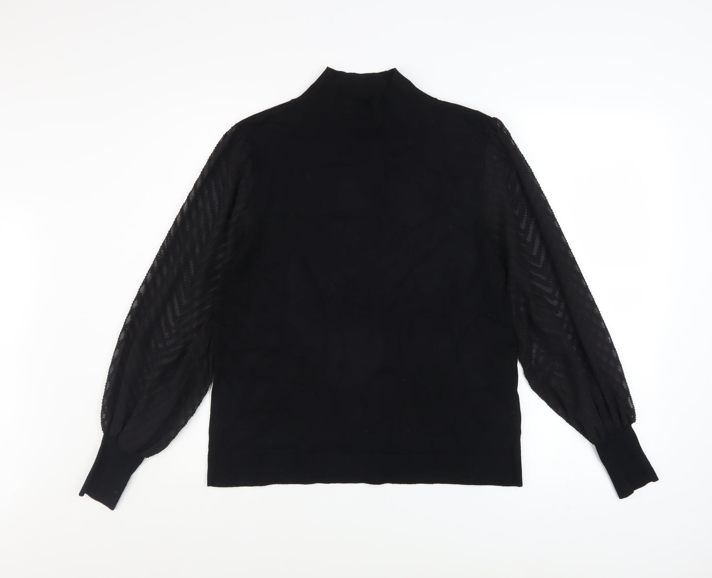 M&Co Women’s Black Size 14 Mock Neck Puff Sleeve Knit Jumper