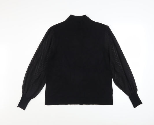 M&Co Women’s Black Size 14 Mock Neck Puff Sleeve Knit Jumper