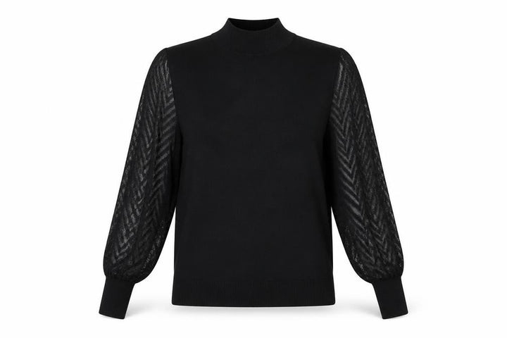 M&Co Women’s Black Size 14 Mock Neck Puff Sleeve Knit Jumper