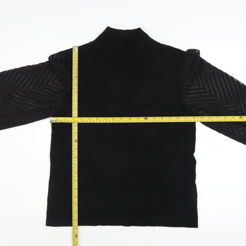 M&Co Women’s Black Size 14 Mock Neck Puff Sleeve Knit Jumper