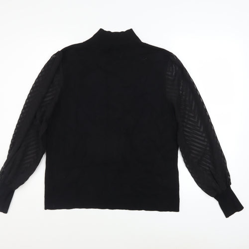 M&Co Women’s Black Size 14 Mock Neck Puff Sleeve Knit Jumper