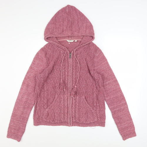 FatFace Women Pink Hooded Knit Full Zip Jacket Size 14