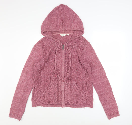 FatFace Women Pink Hooded Knit Full Zip Jacket Size 14