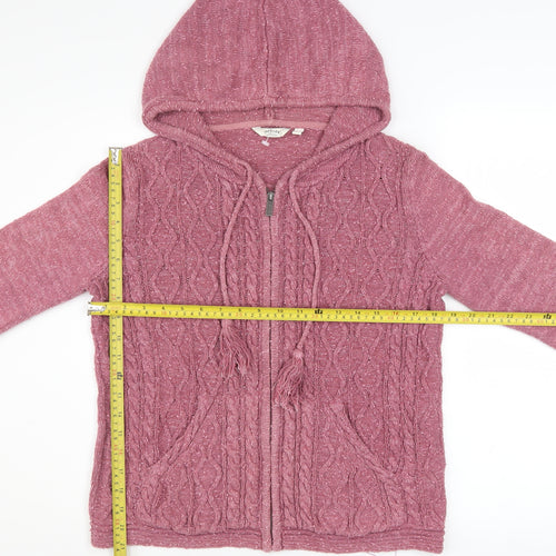 FatFace Women Pink Hooded Knit Full Zip Jacket Size 14