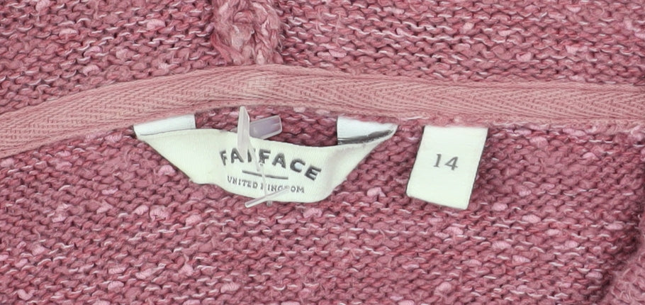 FatFace Women Pink Hooded Knit Full Zip Jacket Size 14