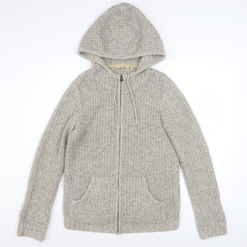 FatFace Women Beige Knit Hooded Full Zip Jacket Size 12