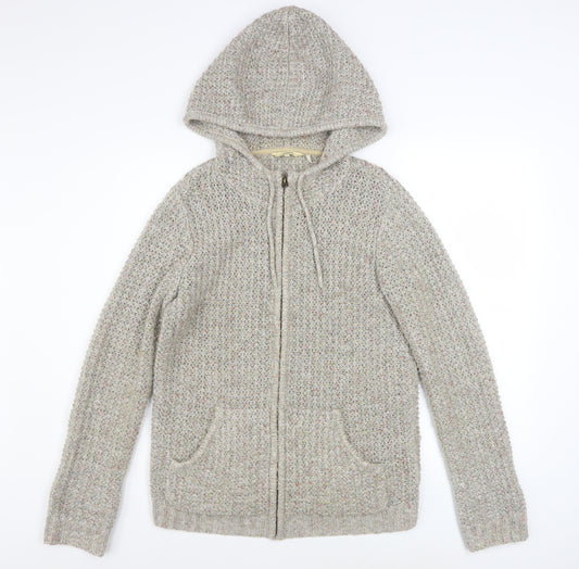 FatFace Women Beige Knit Hooded Full Zip Jacket Size 12