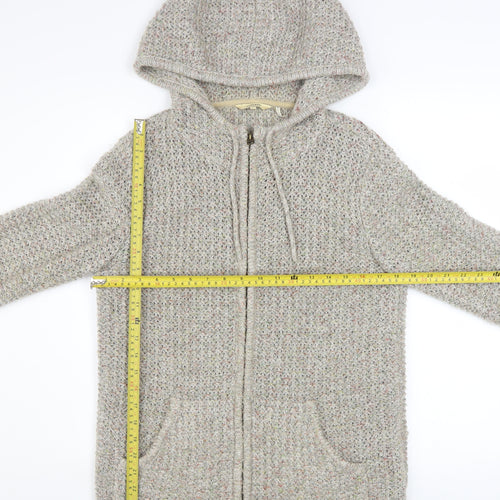 FatFace Women Beige Knit Hooded Full Zip Jacket Size 12