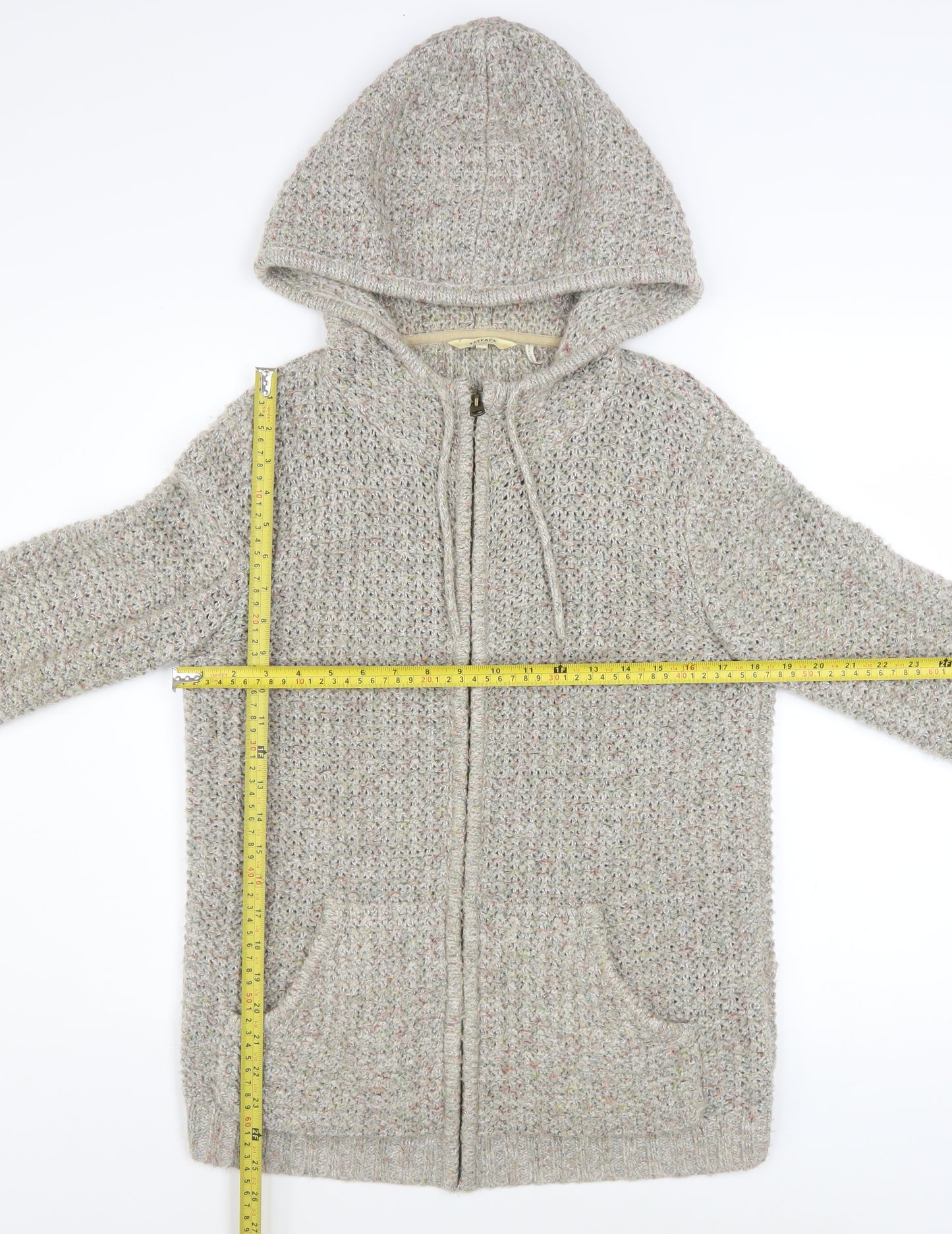 FatFace Women Beige Knit Hooded Full Zip Jacket Size 12