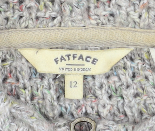 FatFace Women Beige Knit Hooded Full Zip Jacket Size 12