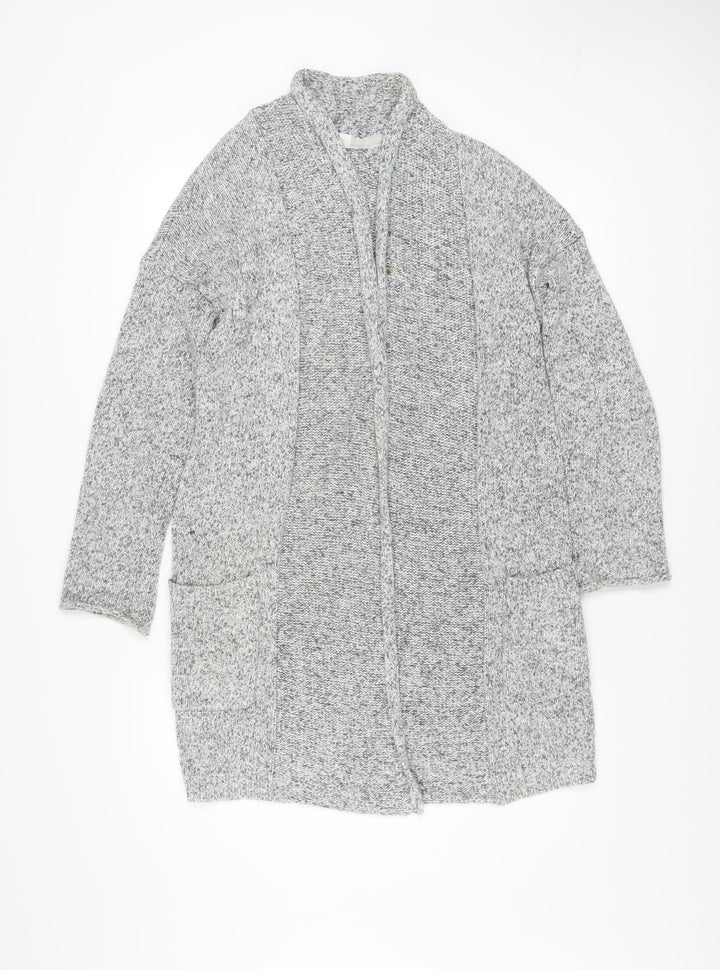 The White Company Women’s Grey Cotton Knit Cardigan UK 8 Long Sleeve Open Front