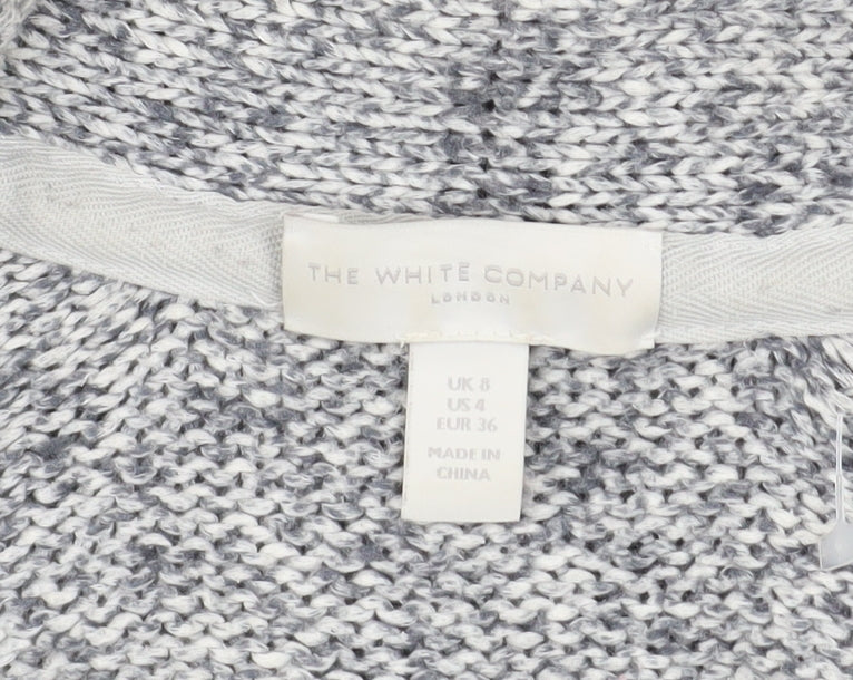 The White Company Women’s Grey Cotton Knit Cardigan UK 8 Long Sleeve Open Front