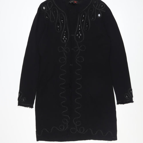 Stephen Women's Black Embroidered Mid-Length Coatigan S