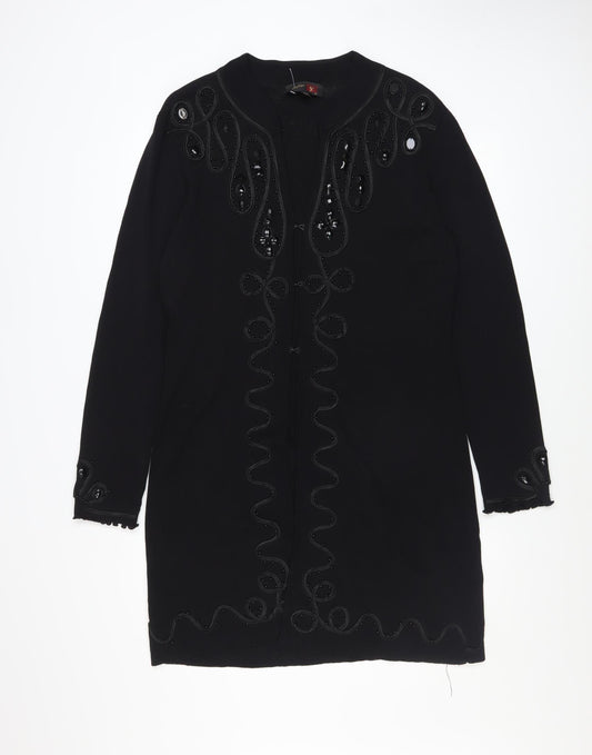 Stephen Women's Black Embroidered Mid-Length Coatigan S