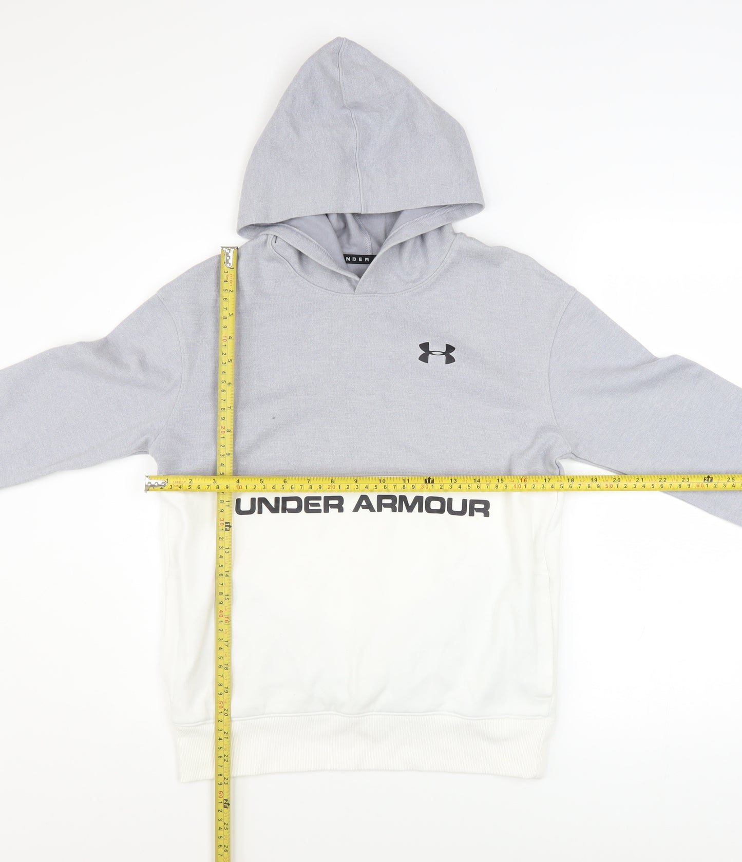 Under Armour Boys Grey Colourblock Pullover Hoodie Size 158