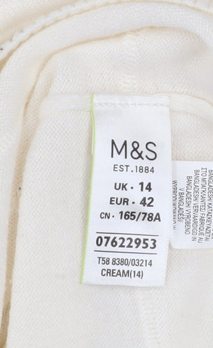 Marks and Spencer Women Ivory Acrylic Pullover Jumper Size 14