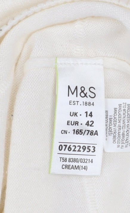 Marks and Spencer Women Ivory Acrylic Pullover Jumper Size 14