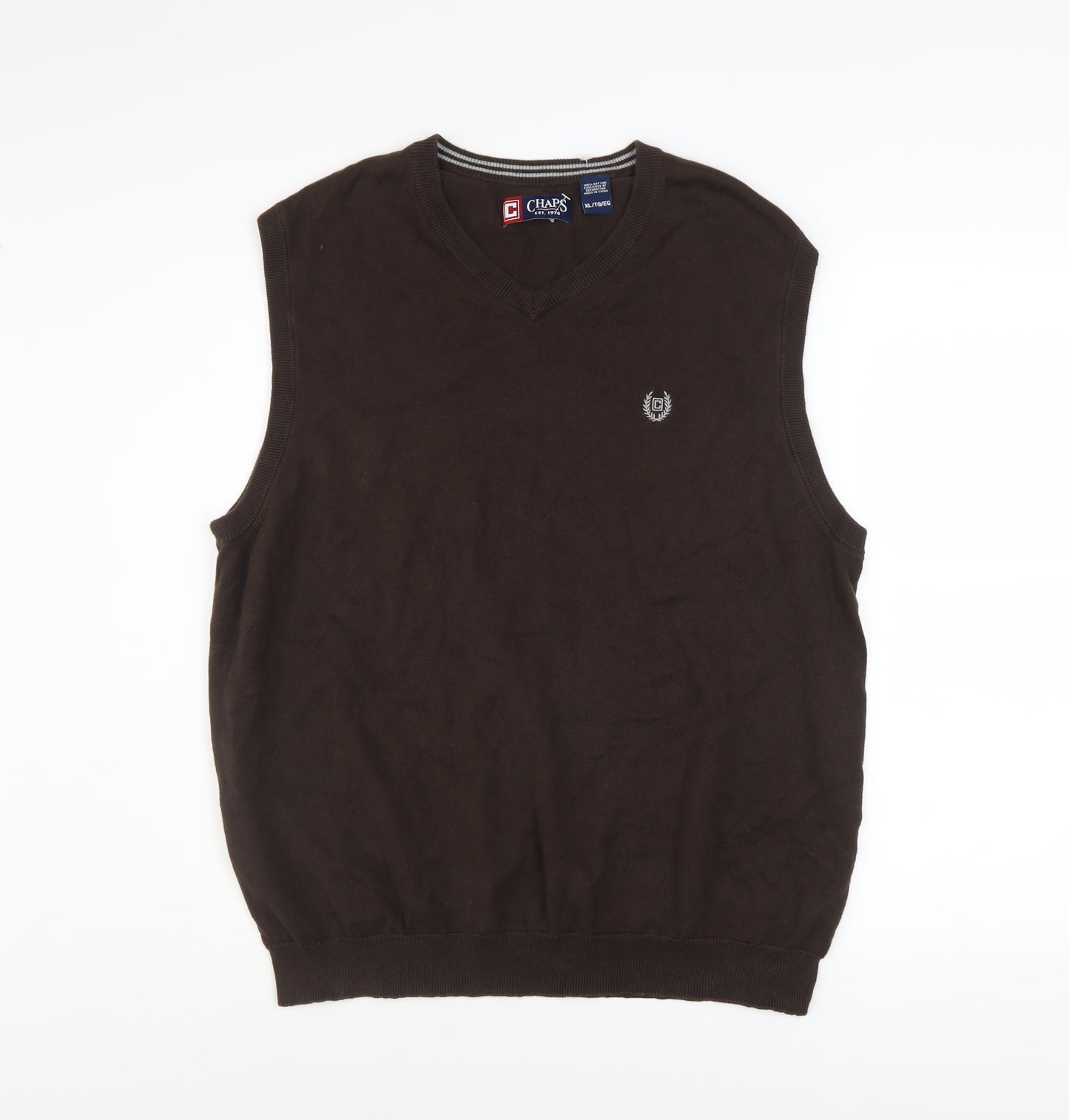 Chaps Men's Brown V-Neck Sleeveless Cotton Knit Vest XL