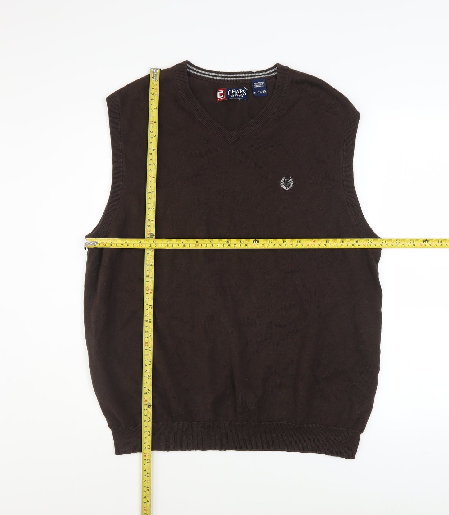 Chaps Men's Brown V-Neck Sleeveless Cotton Knit Vest XL
