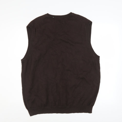 Chaps Men's Brown V-Neck Sleeveless Cotton Knit Vest XL