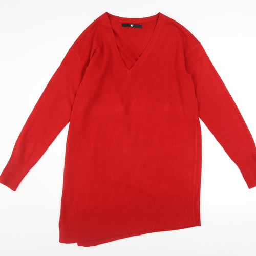 Very Women's Red V-Neck Long Sleeve Pullover Jumper Size B