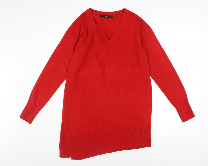 Very Women's Red V-Neck Long Sleeve Pullover Jumper Size B